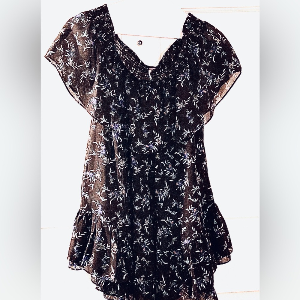 Free People Black and Blue Floral Blouse